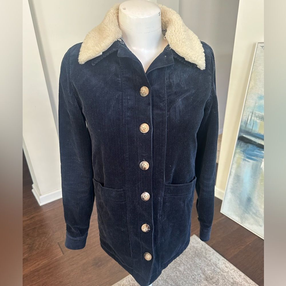Sezane’ Will Navy & Cream Corduroy & Shearling Jacket Xxs